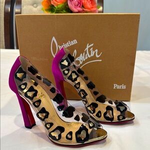 Authentic Christian Louboutin Parsifal Peep Toe Pink and Black Heels
